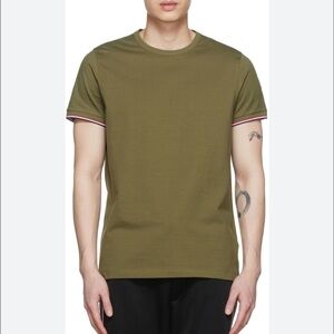 Moncler Shirt Mens Sz L Olive Slim Fit Logo Patch Crewneck Short Sleeve Luxury